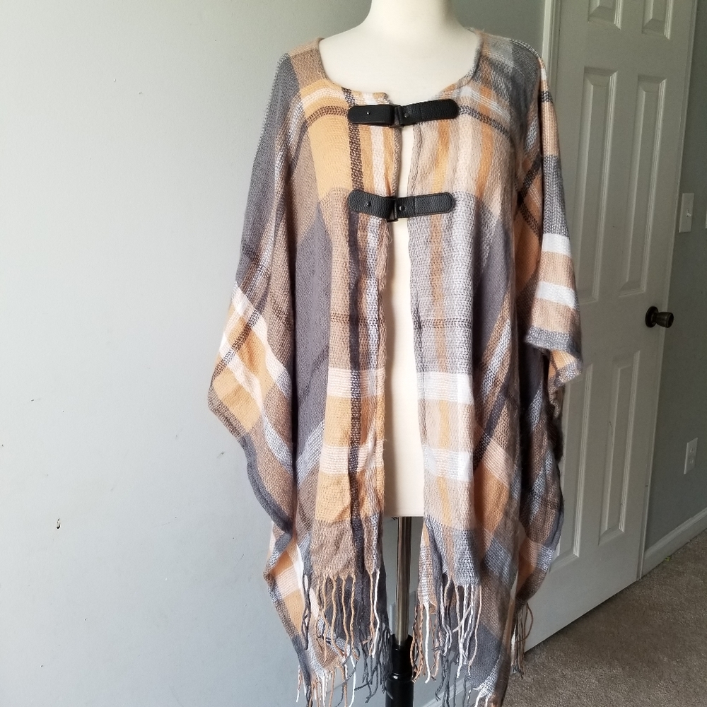 Mixit Plain Neutral Poncho One Size